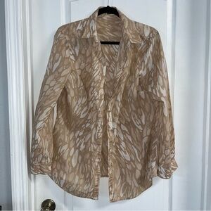 J. McLaughlin Tan and Cream Patterned Blouse